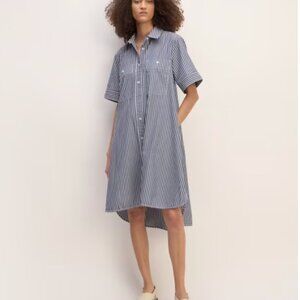 Everlane Cotton Shirt dress blue short sleeve stipe collared button down daytrip